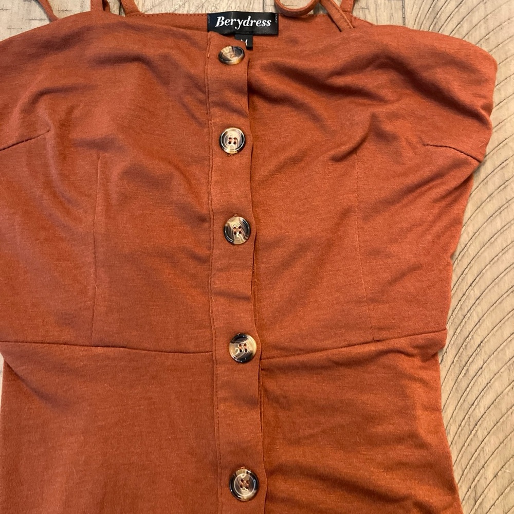 Chic Rust Button-Front Midi Dress - image 4